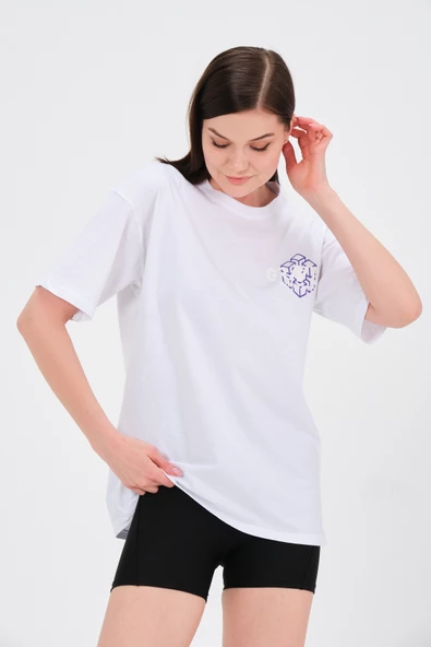 Beyaz Baskılı Oversize T-Shirt - 2