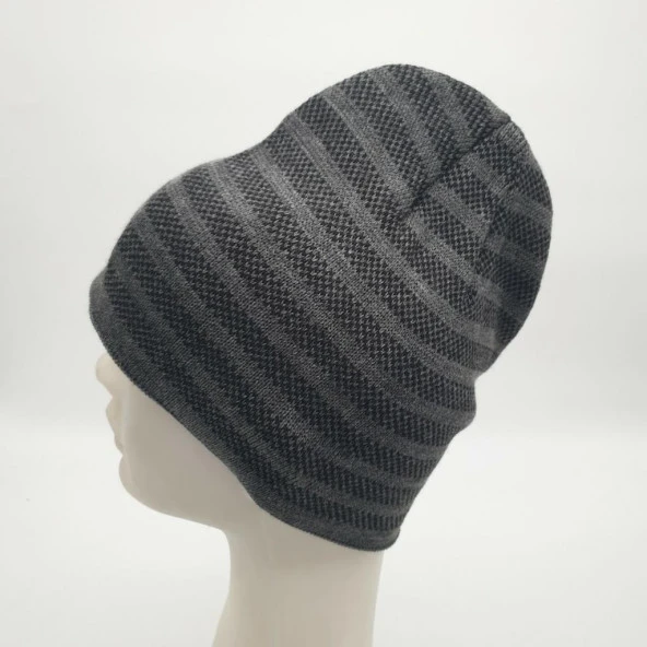 Gri Renk Çizgili Erkek Bere - 4