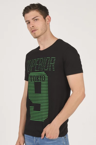 %100 Pamuklu Kabartma Baskılı Bisiklet Yaka Erkek T-Shirt - 7