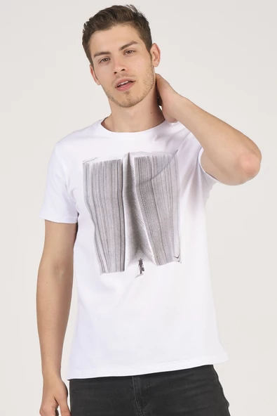 %100 Pamuk Soyut Baskılı Bisiklet Yaka Erkek T-Shirt - 8