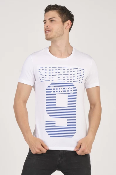 %100 Pamuklu Kabartma Baskılı Bisiklet Yaka Erkek T-Shirt - 4