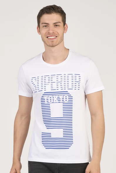 %100 Pamuklu Kabartma Baskılı Bisiklet Yaka Erkek T-Shirt - 5