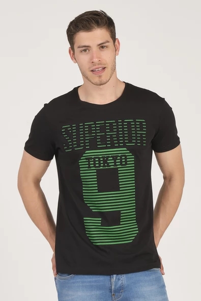%100 Pamuklu Kabartma Baskılı Bisiklet Yaka Erkek T-Shirt - 8
