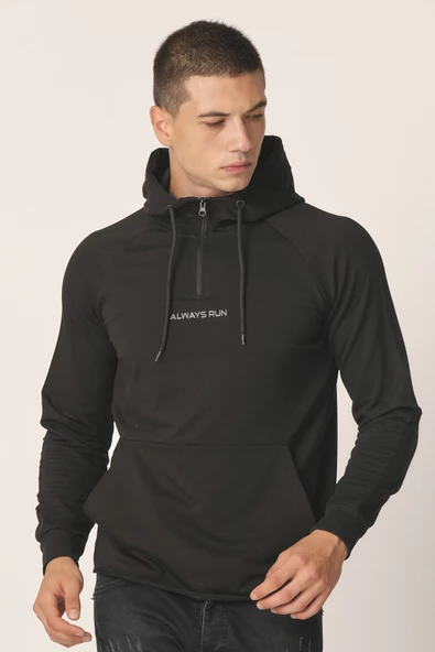 Erkek Örme Yarım Fermuarlı Kapşönlu Sweatshirt - 6