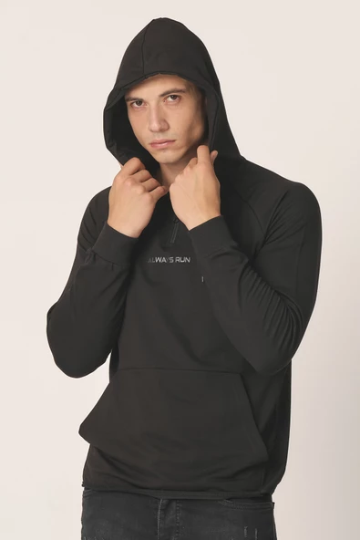 Erkek Örme Yarım Fermuarlı Kapşönlu Sweatshirt - 9