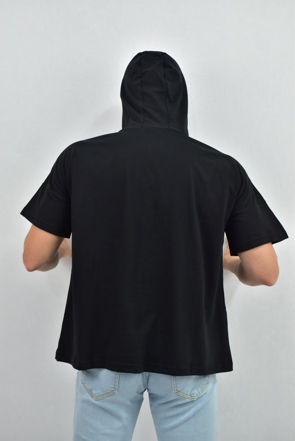 ZİDAN 333 KAPŞONLU DÜŞÜK KOL KANGURU CEP OVERSIZE T-SHIRT - 10
