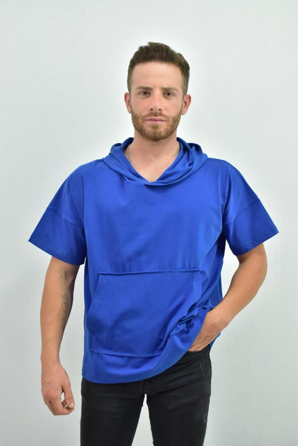 ZİDAN 333 KAPŞONLU DÜŞÜK KOL KANGURU CEP OVERSIZE T-SHIRT - 1