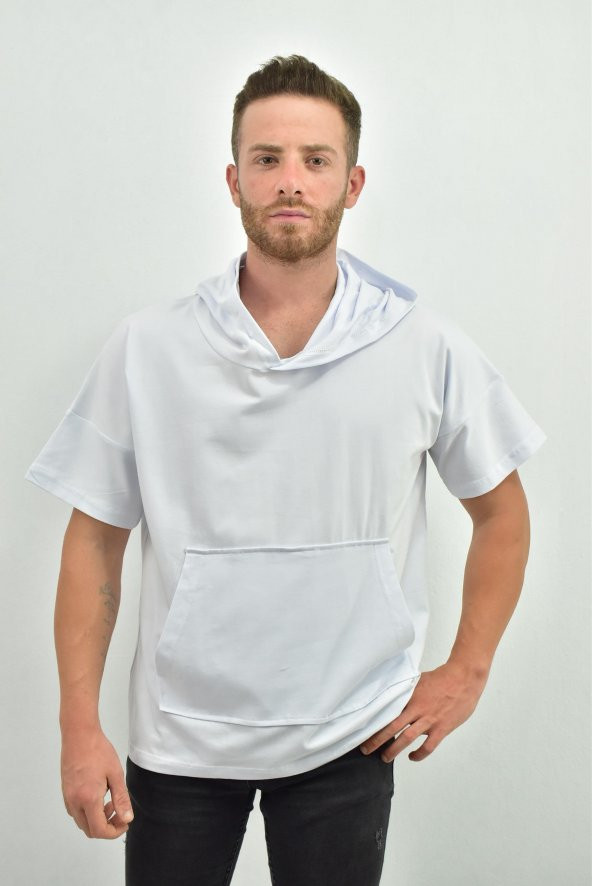 ZİDAN 333 KAPŞONLU DÜŞÜK KOL KANGURU CEP OVERSIZE T-SHIRT - 2