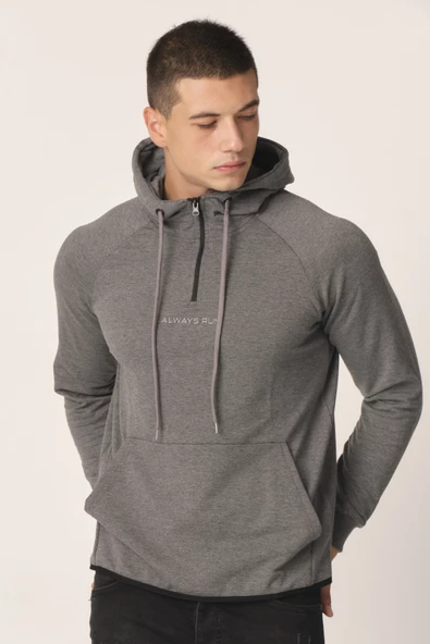 Erkek Örme Yarım Fermuarlı Kapşönlu Sweatshirt - 5