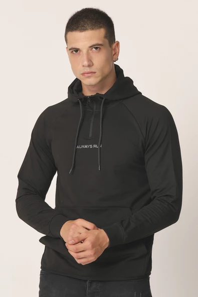 Erkek Örme Yarım Fermuarlı Kapşönlu Sweatshirt - 10