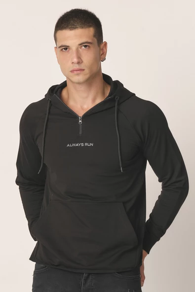 Erkek Örme Yarım Fermuarlı Kapşönlu Sweatshirt - 7