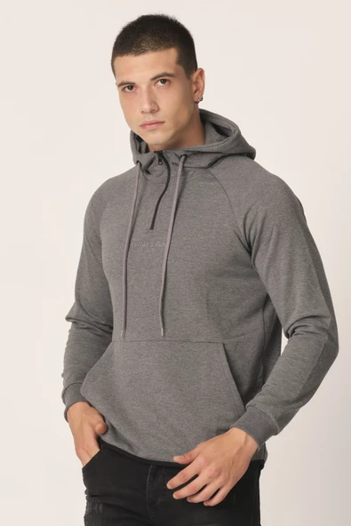 Erkek Örme Yarım Fermuarlı Kapşönlu Sweatshirt - 2