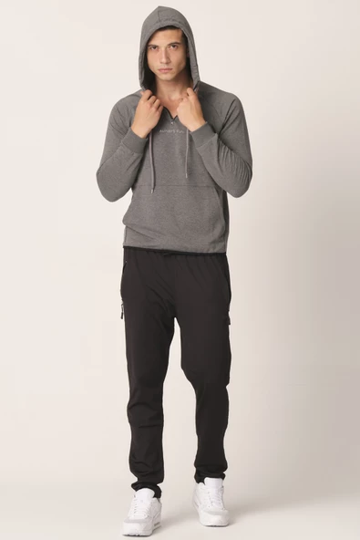 Erkek Örme Yarım Fermuarlı Kapşönlu Sweatshirt - 3