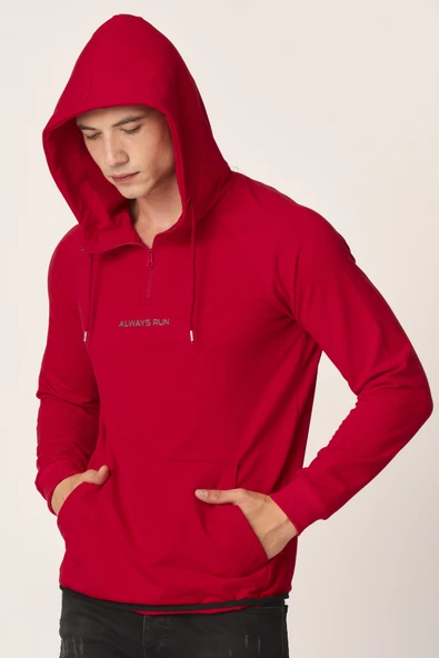 Erkek Örme Yarım Fermuarlı Kapşönlu Sweatshirt - 12