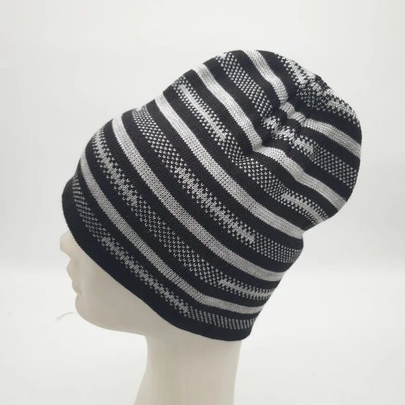 Beyaz İnce Çizgili Erkek Bere - 10