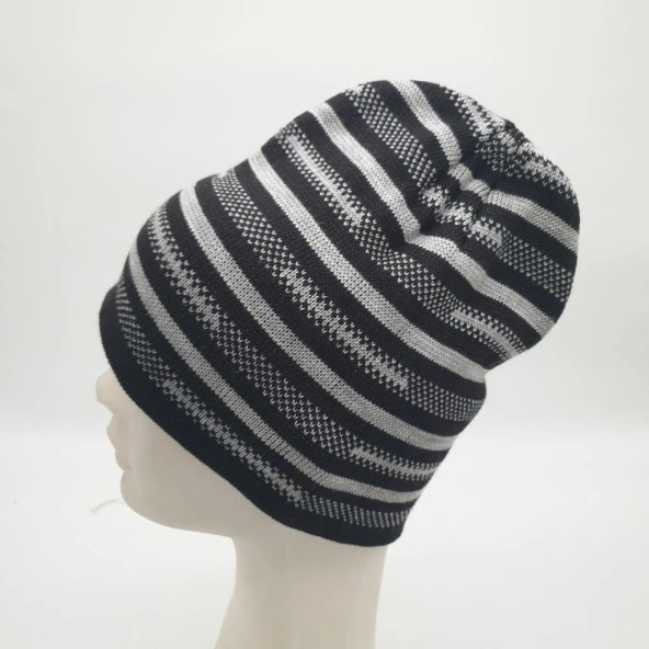 Beyaz İnce Çizgili Erkek Bere - 2