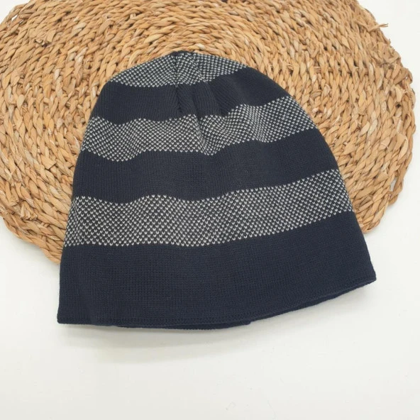 Beyaz Çizgili Lacivert Renk Erkek Bere - 6