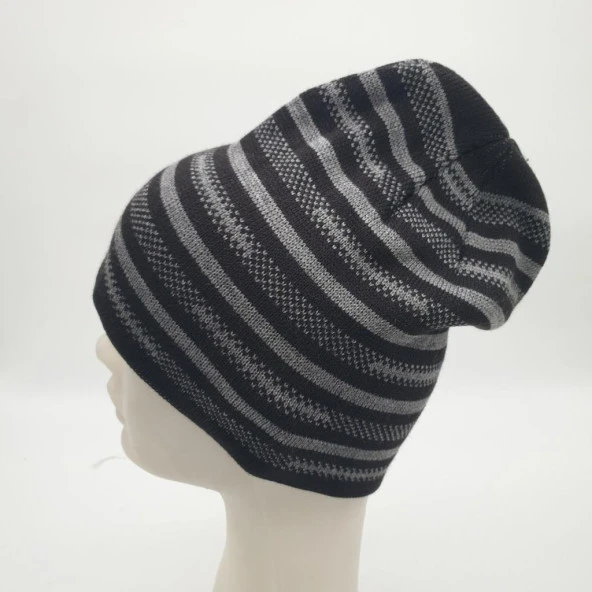 Gri İnce Çizgili Erkek Bere - 4