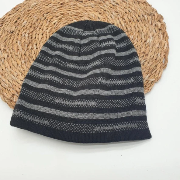 Gri İnce Çizgili Erkek Bere - 5