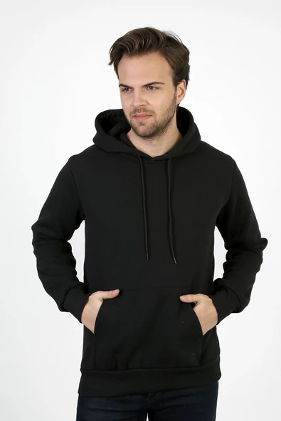 Erkek Kalın Kapüşonlu Basic Sweatshirt - 11