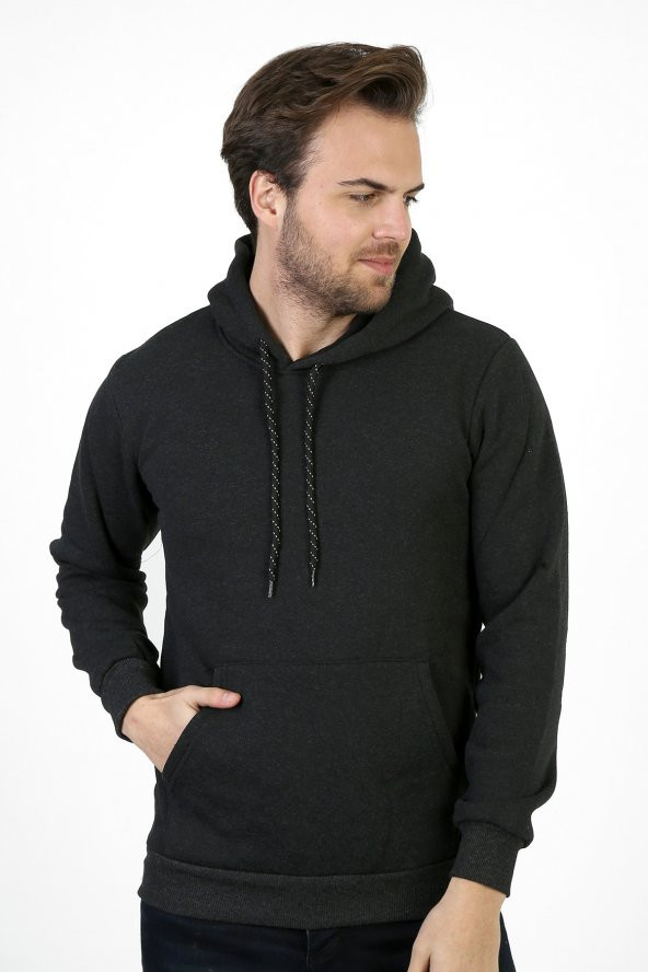 Erkek Kalın Kapüşonlu Basic Sweatshirt