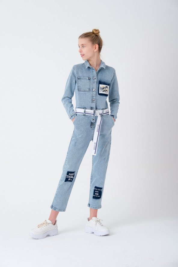 Mavi Kız Çocuk Denim Jean Kot Tulum 9-14 Yaş T1899 - 2