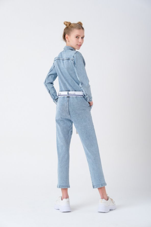 Mavi Kız Çocuk Denim Jean Kot Tulum 9-14 Yaş T1899 - 5