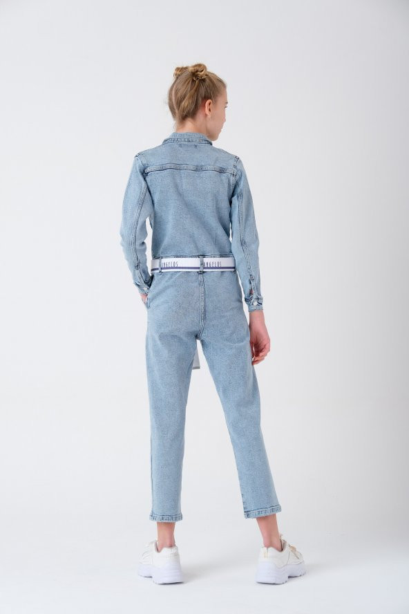 Mavi Kız Çocuk Denim Jean Kot Tulum 9-14 Yaş T1899 - 6