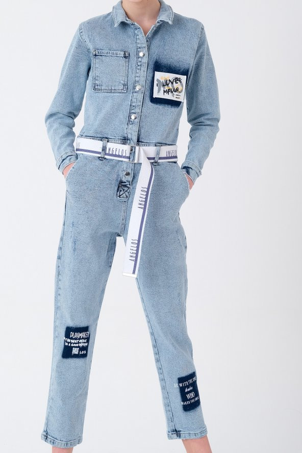 Mavi Kız Çocuk Denim Jean Kot Tulum 9-14 Yaş T1899 - 7