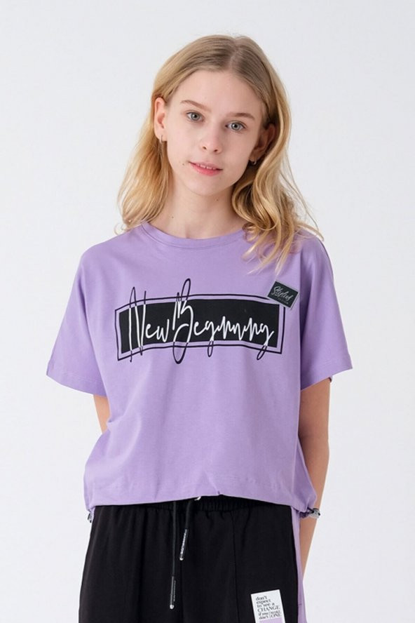Kız Çocuk Beli Ayarlanabilir Baskılı T-shirt Hn2