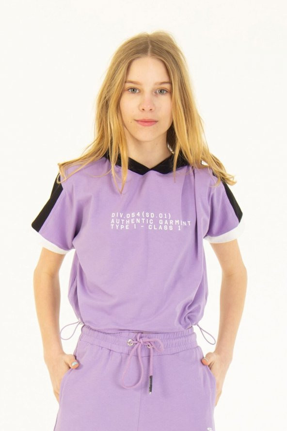 Kız Çocuk Kapüşonlu Beli Ayarlanabilir Baskılı T-Shirt Hn5