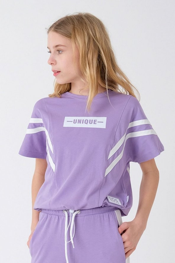 Kız Çocuk Beli Ayarlanabilir Garnili T-Shirt Hn10