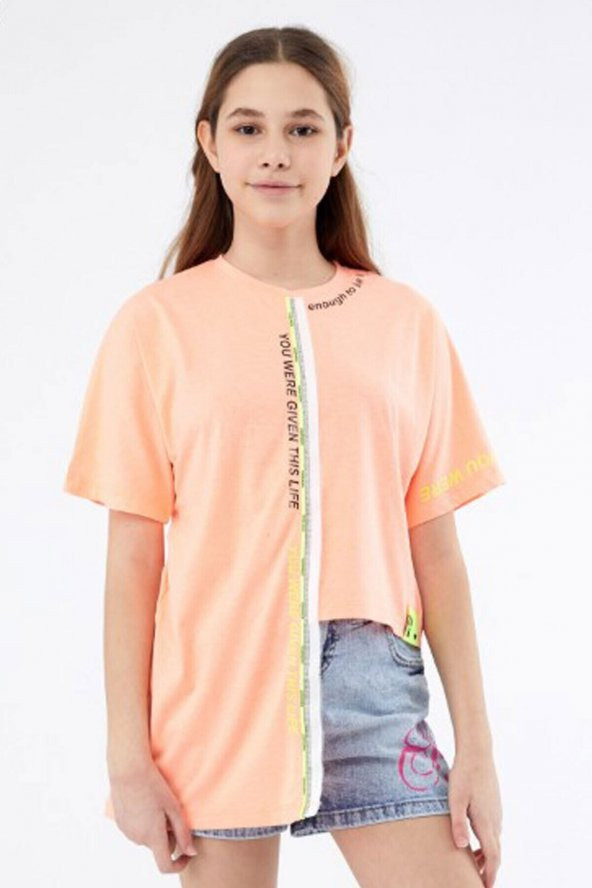 Kız Çocuk Yaka Baskılı T-Shirt Hn48
