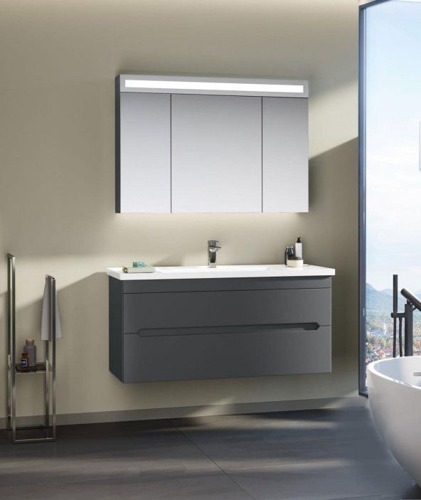 Orka Varna 100 cm Mat Antrasit Banyo Dolabı Alt Modül Lavabo - 2