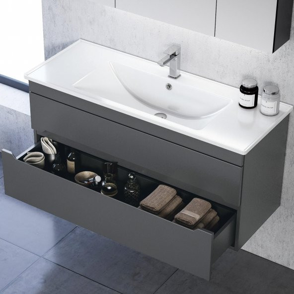 Orka Varna 100 cm Mat Antrasit Banyo Dolabı Alt Modül Lavabo - 3