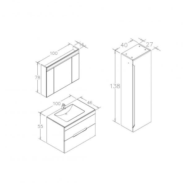 Orka Varna 100 cm Mat Antrasit Banyo Dolabı Takımı Boy Dolabı - 3