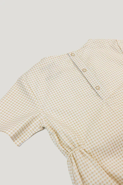 Belden Büzgülü Tulum Mini Ekose Bej & Krem - 4