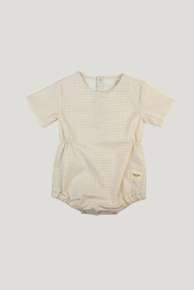 Belden Büzgülü Tulum Mini Ekose Bej & Krem - 2