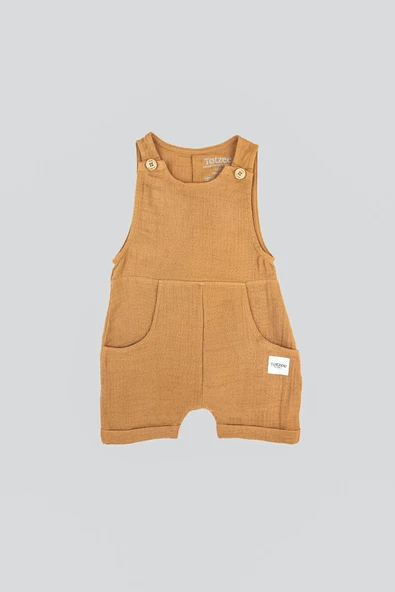 Müslin Yandan Cepli Salopet Camel Kahverengi - 2