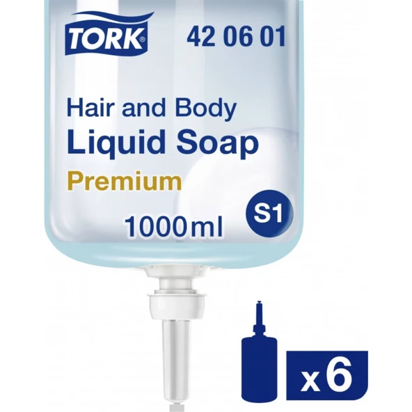 Tork Saç ve Vücut Sıvı Sabun Premium 1 Litre x 6 Adet (420601)