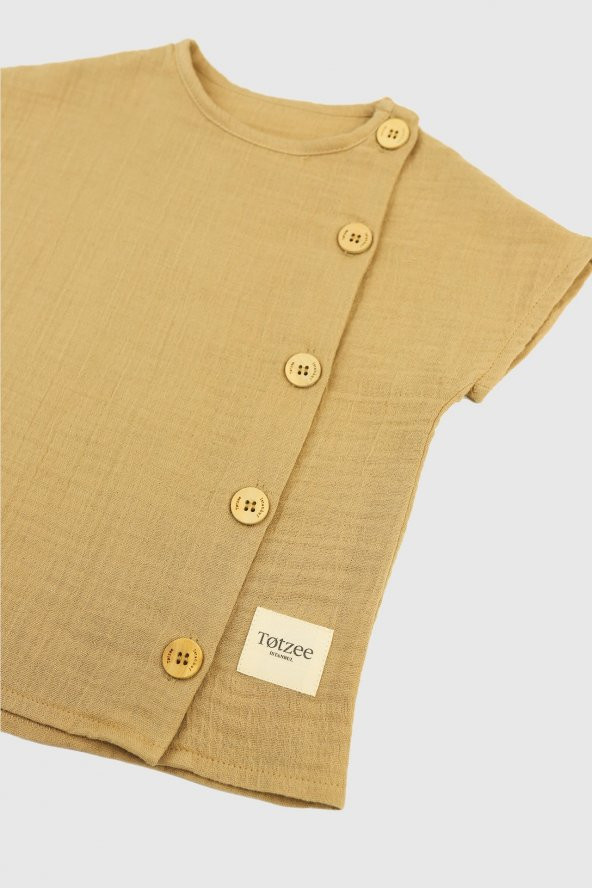 Müslin Yandan Düğmeli Üst Kumsal Beji - 3