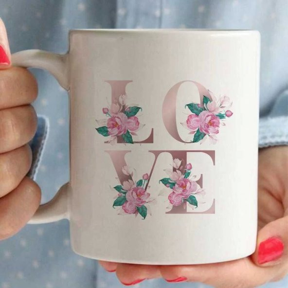 Çiçekli Love Kupa Bardak