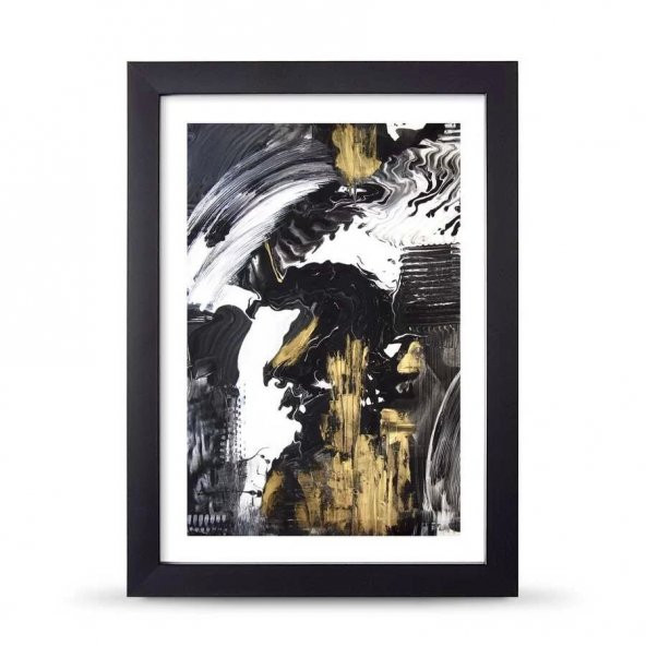 Soyut Siyah Beyaz Gold Poster Çerçeve - 21x30 cm A4 Boy