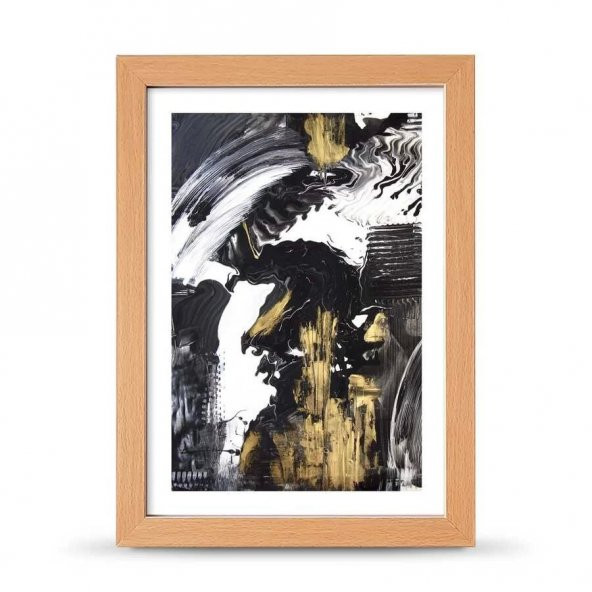 Soyut Siyah Beyaz Gold Poster Çerçeve - 21x30 cm A4 Boy - 2