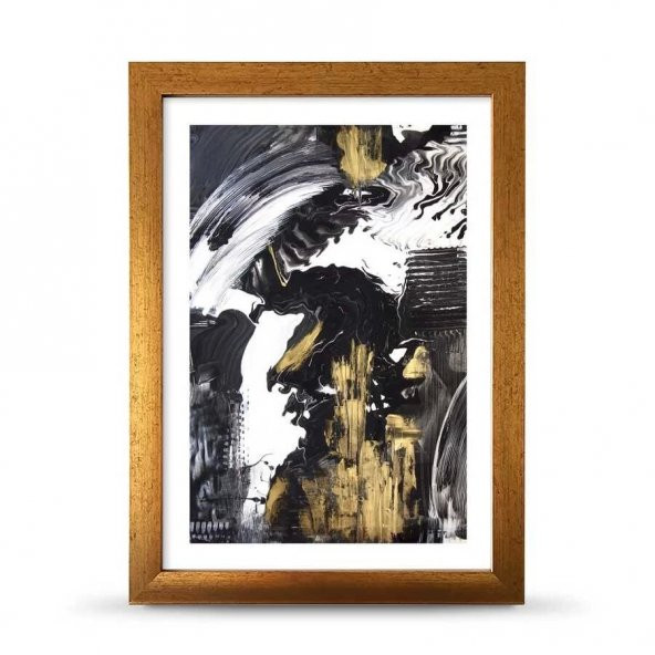 Soyut Siyah Beyaz Gold Poster Çerçeve - 21x30 cm A4 Boy - 3