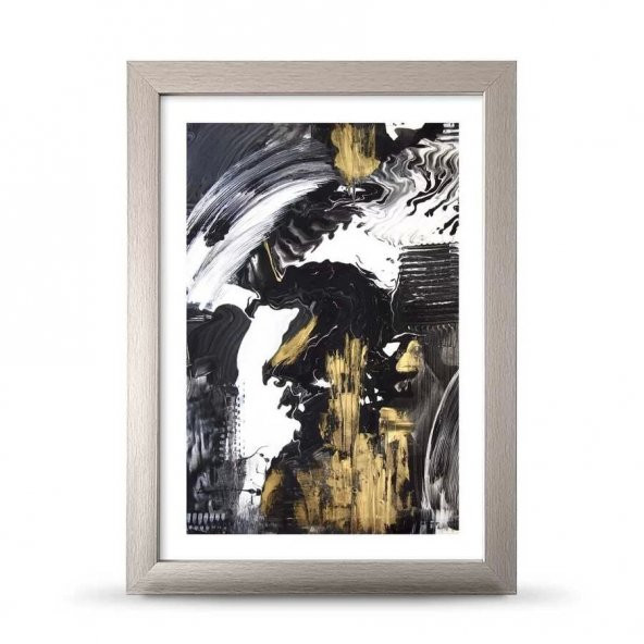 Soyut Siyah Beyaz Gold Poster Çerçeve - 21x30 cm A4 Boy - 5