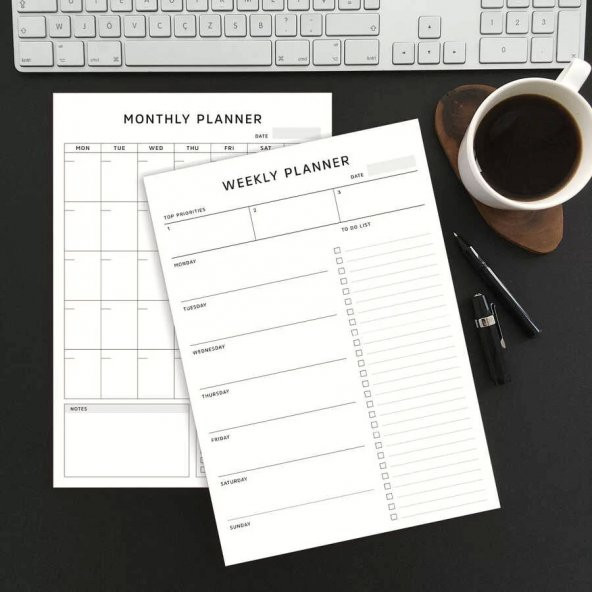 İkili Planlayıcı Set - Haftalık Planlama & Aylık Planlama Not Defteri Weekly Planner Monthly Planner