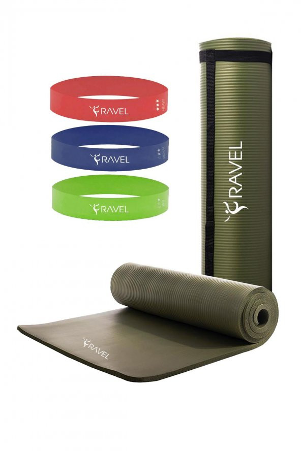 Ravel Konfor Zemin 10 Mm Taşıma Askılı Pilates Minderi 3lü Squat Bandı Egzersiz Direnç Lastiği