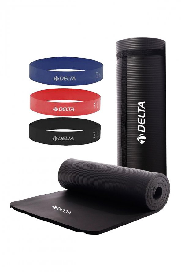 Delta Konfor Zemin 15 Mm Taşıma Askılı Pilates Minderi 3lü Squat Bandı Egzersiz Direnç Lastiği