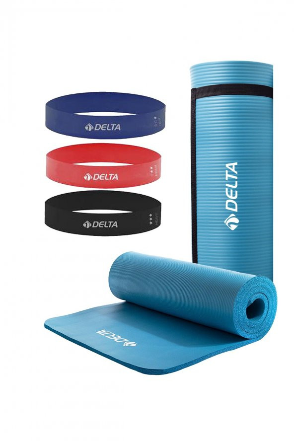 Delta Konfor Zemin 15 Mm Taşıma Askılı Pilates Minderi 3lü Squat Bandı Egzersiz Direnç Lastiği